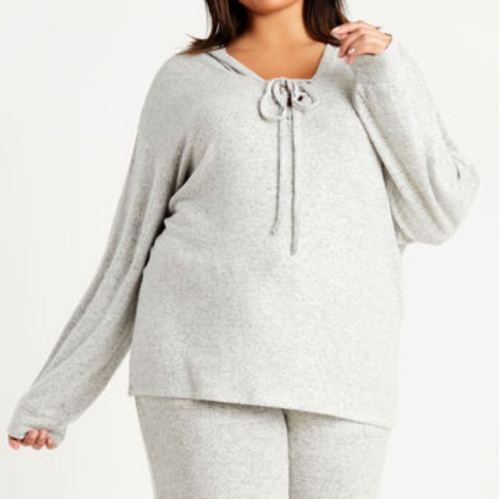 Ashley Stewart | Cozy Lounge Lace Up Knit Hoodie in Heather Grey 2X NWoT